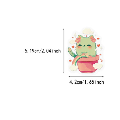 50PCS Cartoon Cute Cat Cactus Fun Sticker Pack DIY Phone Case Laptop Water Bottle Handbag PET Stickers