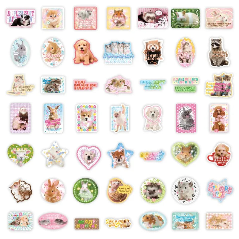 50 Sheets Kawaii Pet Sticker Set Cute Hamster Cat Animal Doodle for Journal Phone Case Luggage Decoration Scrapbooking Supplies