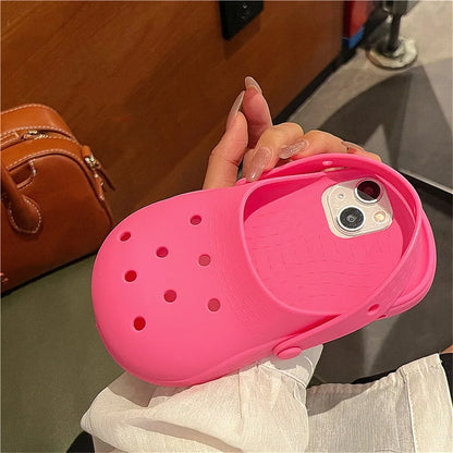 INS Cute Funny Hole Slippers Phone Case For iPhone 15 13 14 12 11 Pro Max Creative Summer Camera Protection Soft Silicon Cover