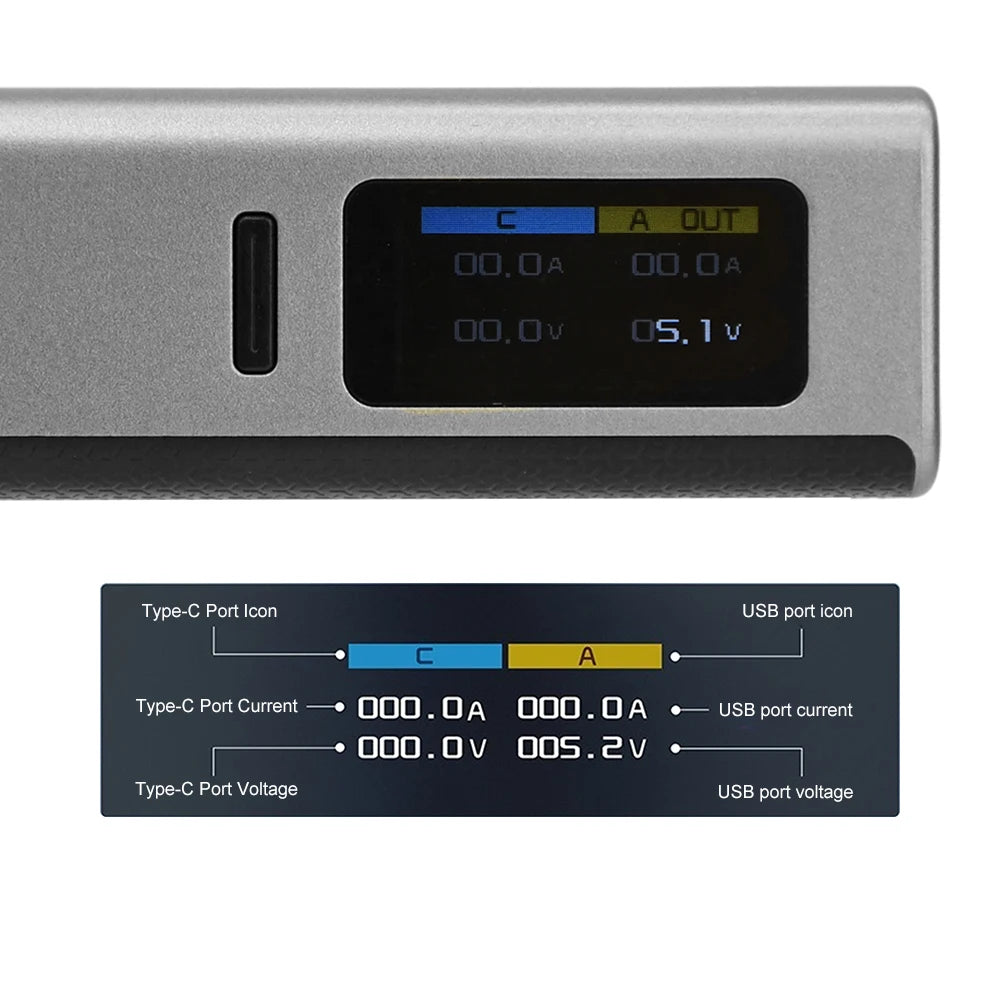 22.5W Fast Charging DIY Power Bank Kit 0.96" TFT Color Screen Dual USB Type-C for 21700 Battery Multi-Protocol Portable Charger