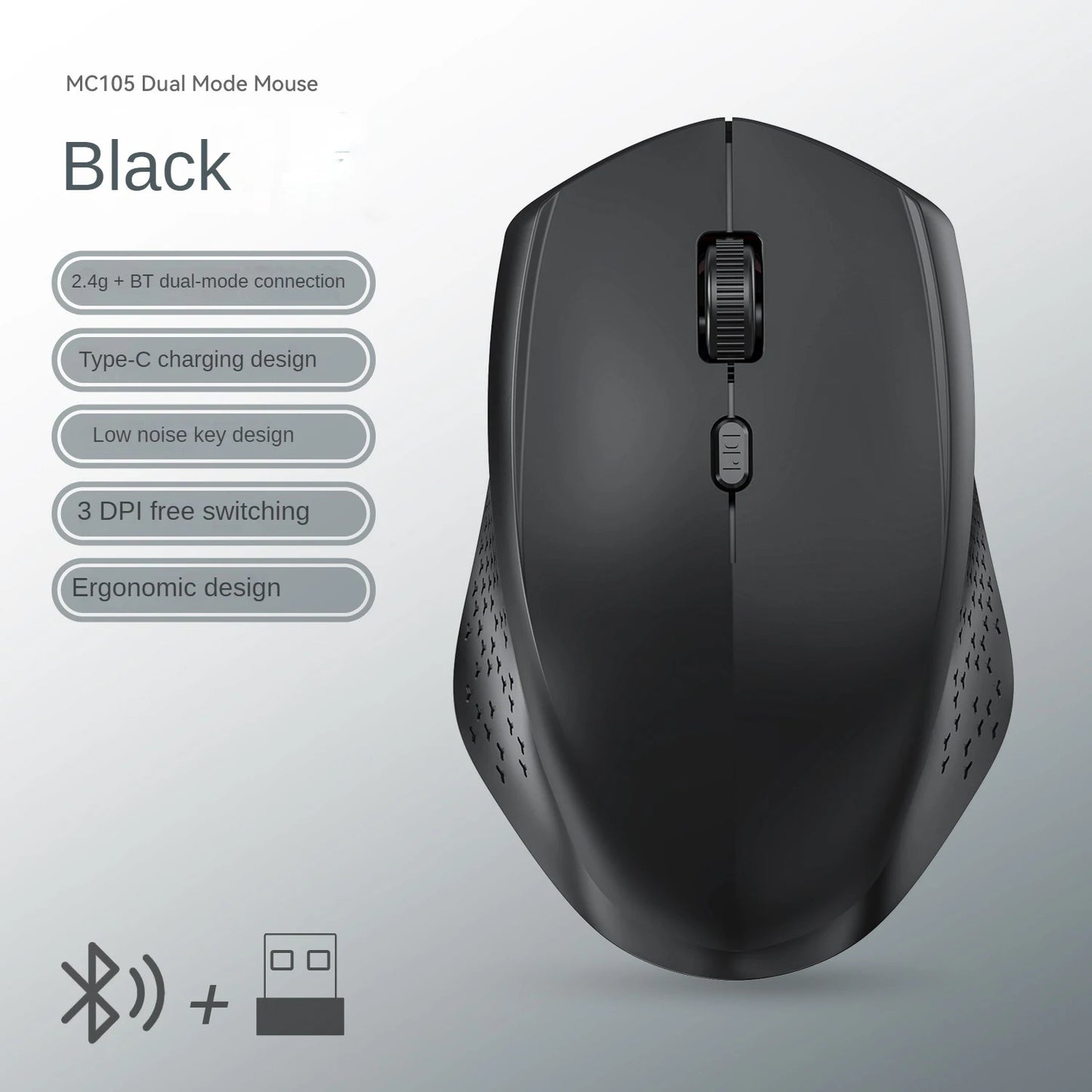 Dual-Mode 2.4G Wireless Mouse Bluetooth 5.2 Mouse Rechargeable Mouse Game Mouse 1600DPI For Laptop Tablet Computer Windows MacOS