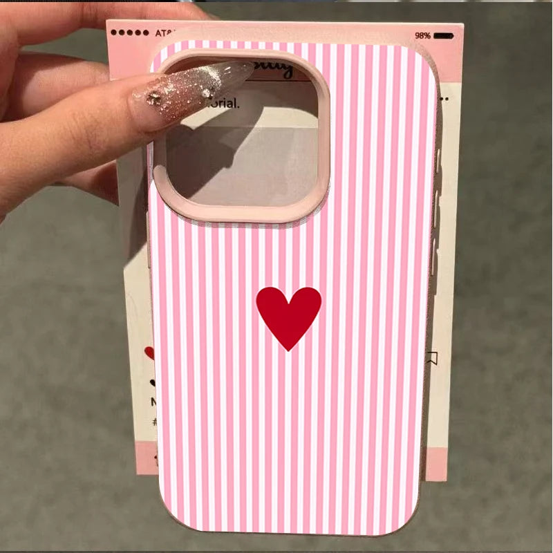 INS Cute Small Love Heart Pattern Fresh Phone Case For iPhone 17 16 15 14 Pro Max 13 12 11 XS X XR 7 8 Plus 16E 17E 17 Air Cover