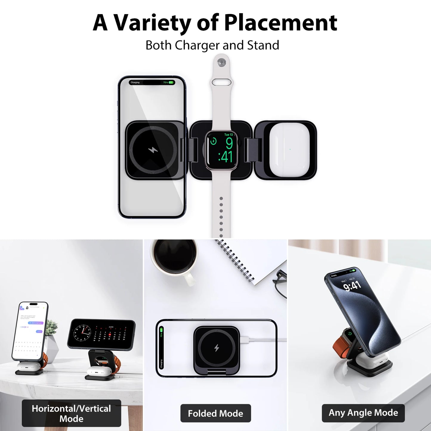 KUXIU X55 Magsafe Wireless Charging Station for iPhone 17 16 15 14 13 12 Pro/Max,5W for iWatch, AirPods,Foldable Phone Hold