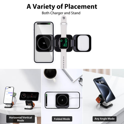 KUXIU X55 Magsafe Wireless Charging Station for iPhone 17 16 15 14 13 12 Pro/Max,5W for iWatch, AirPods,Foldable Phone Hold