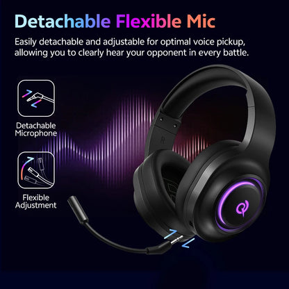 QCY Heroad V200 Gaming Headset Bluetooth 6.0 with Mic 50mm Driver 7.1 Surround Sound RGB Over Ear Headphones for PC Laptop PS4/5