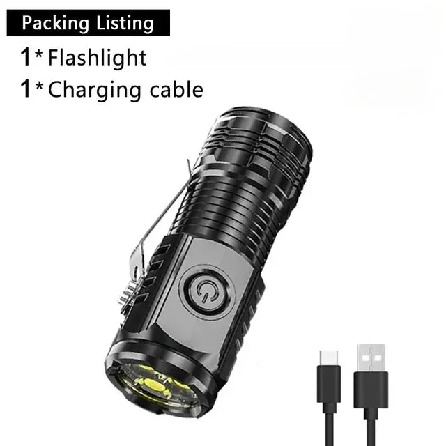 High Strong Power LED Flashlight Built-in Battery Rechargeable with Pen Clip Torch Outdoor Camping Emergency Lantern