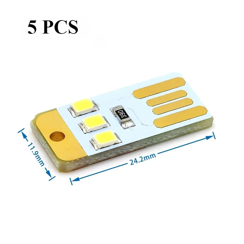 5/10PCS USB LED Reading Lamp DC 5V Night Light Card Lamp Keychain USB Reading Light Book Lights for Laptop PC Power Bank Light