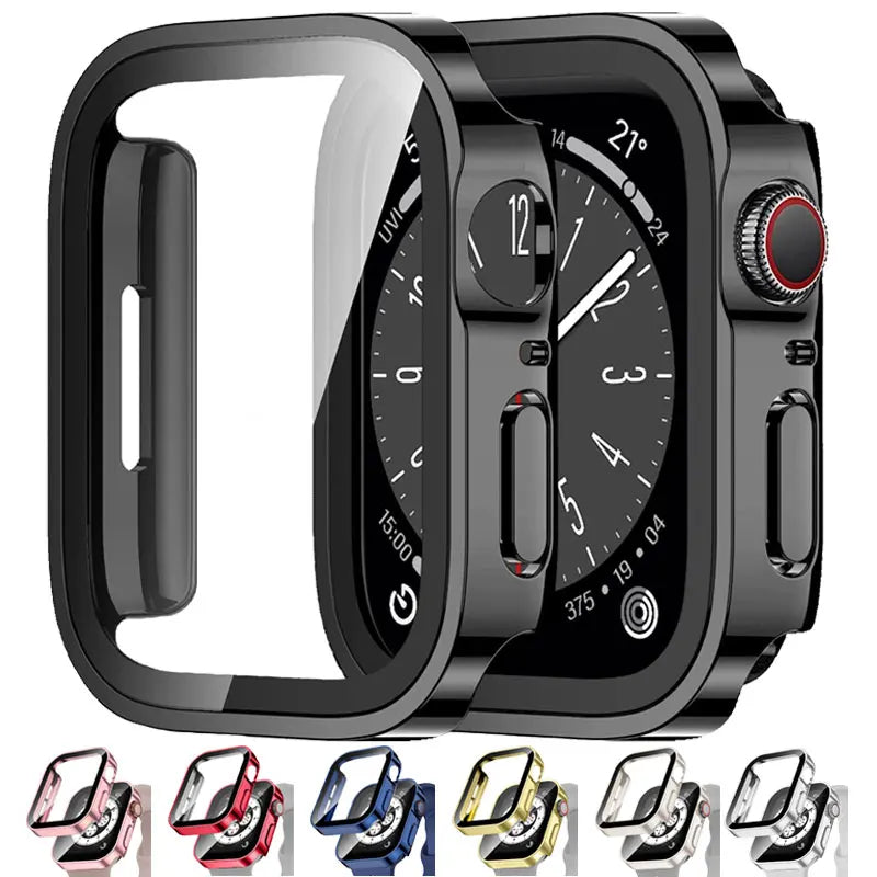Tempered Glass Case for Apple Watch 45mm 41mm 44mm 40mm Screen Protector Cover Waterproof Hard Bumper iWatch Series 4 5 SE 6 7 8