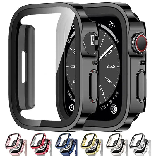 Tempered Glass Case for Apple Watch 45mm 41mm 44mm 40mm Screen Protector Cover Waterproof Hard Bumper iWatch Series 4 5 SE 6 7 8