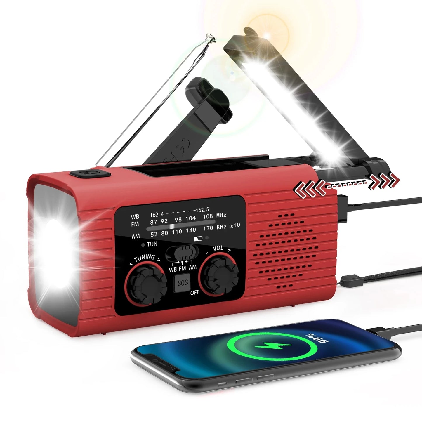 SOS Alarm Emergency Hand Crank Radio AM/FM NOAA Solar Power USB Chargeable 4000mAh Power Bank Portable Radio with LED Flashlight