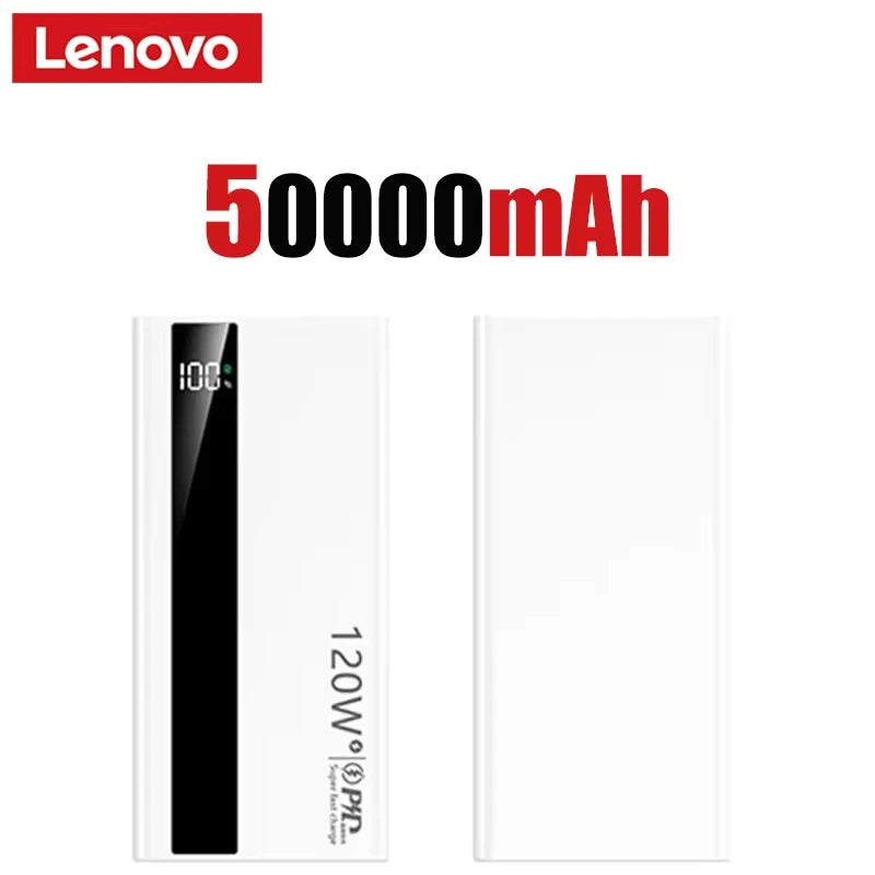Lenovo 500000mAh Large Capacity Power Bank 120W Super Fast Charging Portable Backup Battery for Smartphone Outdoor Use