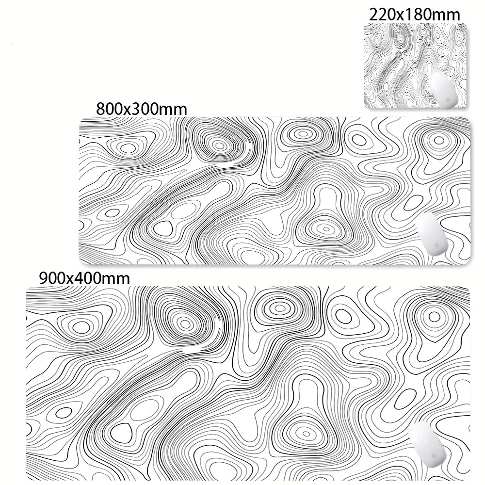 Black White Strata Abstract Design Gaming Mouse Pad Non-Slip Lock Stitched Edge Large Office Desk Mat for Computer and Keyboard