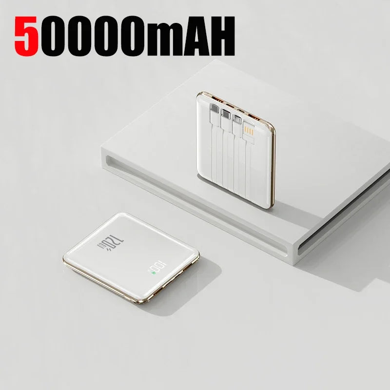 Lenovo 500000mAh Mini Power Bank Large Capacity Super Fast Charging External Battery Built-in 4 Cable For IPhone