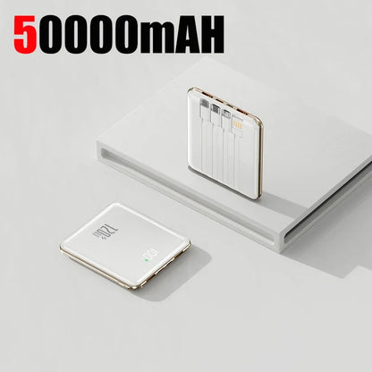 Lenovo 500000mAh Mini Power Bank Large Capacity Super Fast Charging External Battery Built-in 4 Cable For IPhone