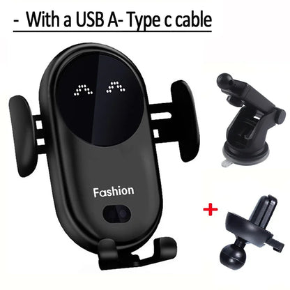 S11 Fashion Qi Fast Wireless Charger Car Phone Holder Smart Infrared Sensor Air Vent Mount Automatic Clamping Mobile Phone Stand