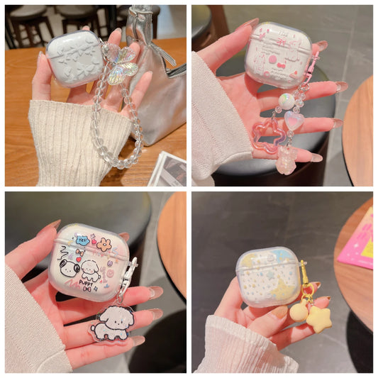 Case For 2025 New AirPods Pro3 4 3 2 1 Pro 2 Case TPU Cute DIY Star Butterfly Flower Dog Earphone Protective Cover With Pendant