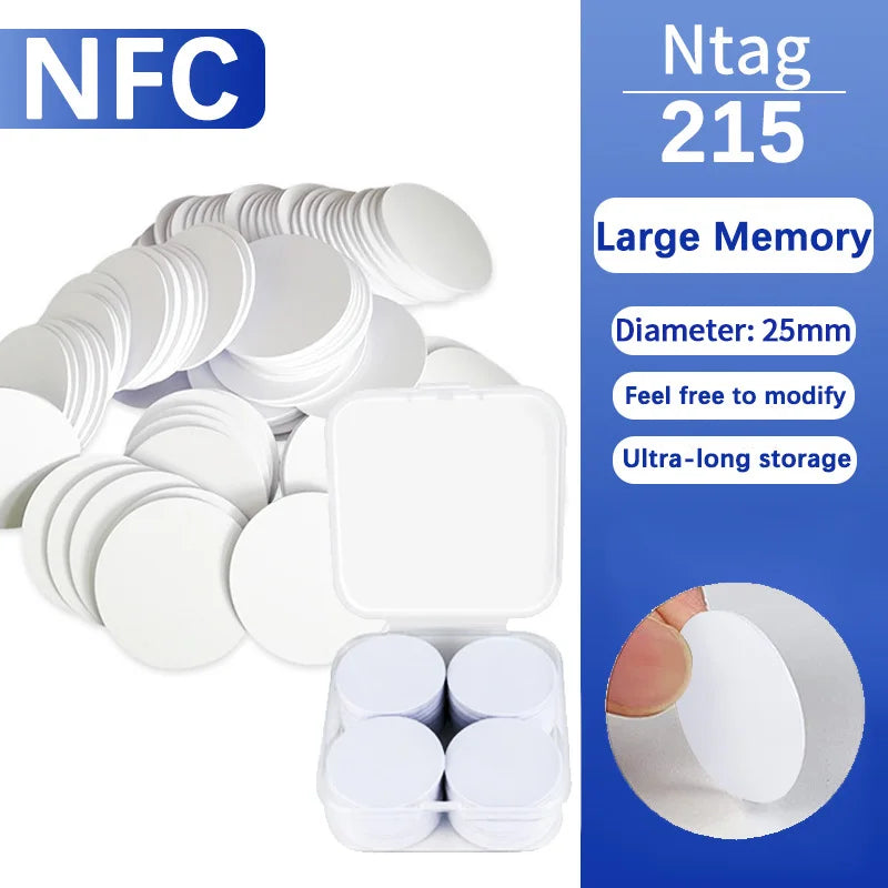 NFC Ntag215 13.56MHz NFC Coin Bonding Card Badge ISO/EC14443A 25mm Waterproof PVC 215 Electronic Tags