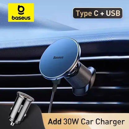 Baseus Magnetic Wireless Charger Car Phone Holder 15W Fast Charging Wireless Car Charger Holder For iPhone 16 15 14 13 Car Mount