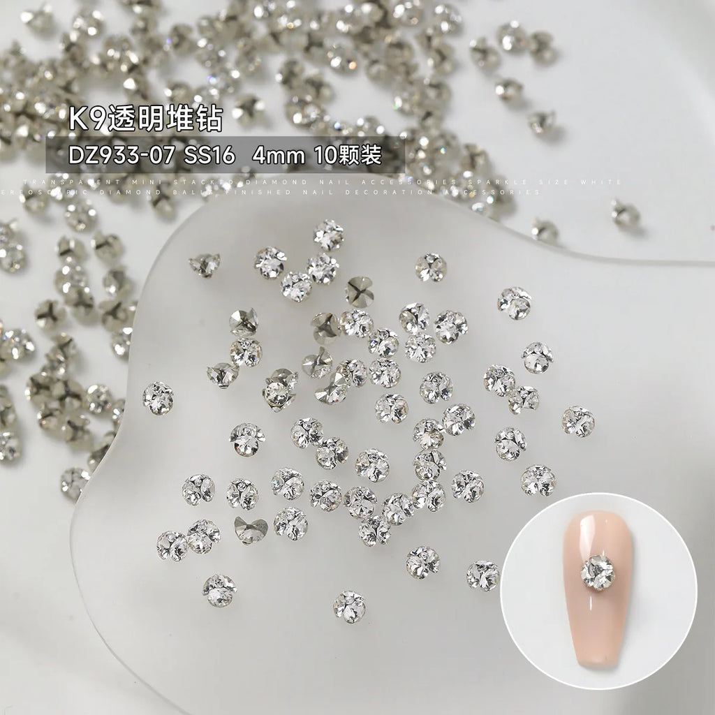 10Pcs 3D K9 Clear Nail Art Rhinestones 2-6mm Sparkle Mini Diamonds Nail Art Decorations DIY Phone Case Crafts Manicure Accessory
