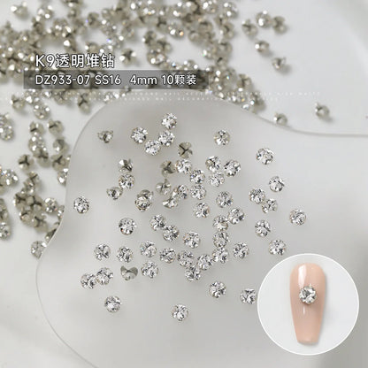 10Pcs 3D K9 Clear Nail Art Rhinestones 2-6mm Sparkle Mini Diamonds Nail Art Decorations DIY Phone Case Crafts Manicure Accessory