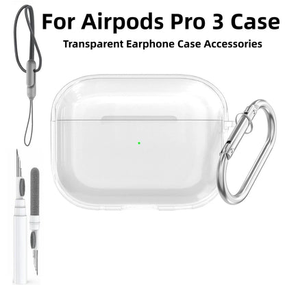Case for Airpods Pro 3 Earphone Accessories Transparent Protective Shockproof Case with Cleaning Kit Keychain for Airpods Pro 3