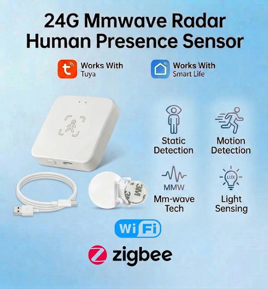 Zigbee/WiFi Smart Human Presence Sensor Tuya 24Ghz MmWave Radar Detection Luminance/Distance Detection  Support Home Assistant