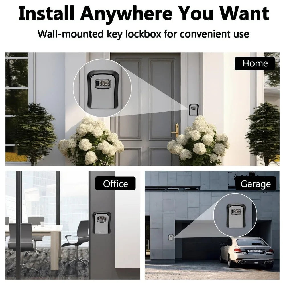 Wall Mount Key Lock Box 4 Digit Password Code Security Lock No Key for Home Office Key Safe Secret Storage Box Organizer