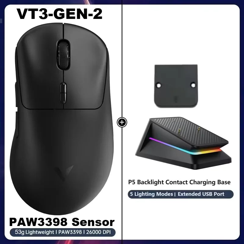 Rapoo VT3 GEN-2 Wireless Gaming Mouse 53g Lightweight 8KHz Polling Rate 26000DPI 10 Programmable Buttons Optical Sensor
