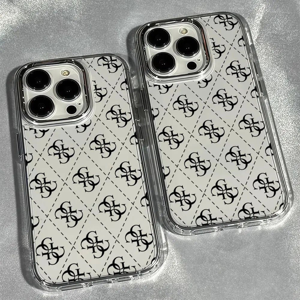 Aurbe Phone Case For iPhone 17 16 15 14 13 12 11 Pro Max 16E Silver lens frame transparent shell Fashion Design G-GuesS Cover