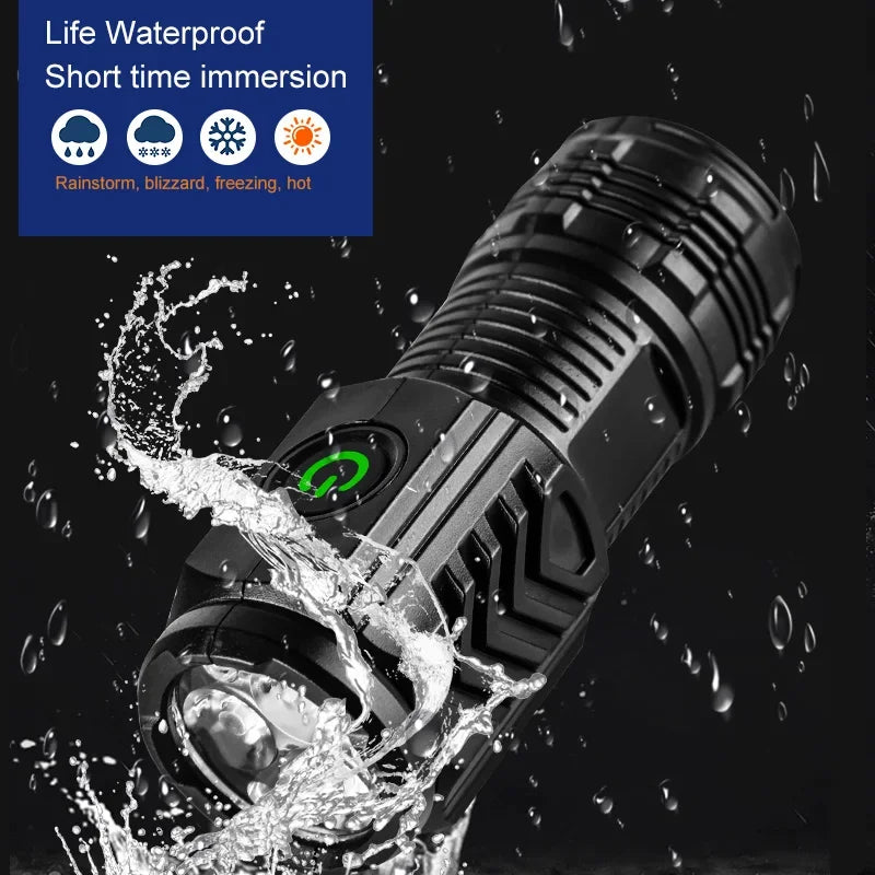 Three-eyed monster LED flashlight, a must-have for night travel, portable, high brightness, strobe lighting