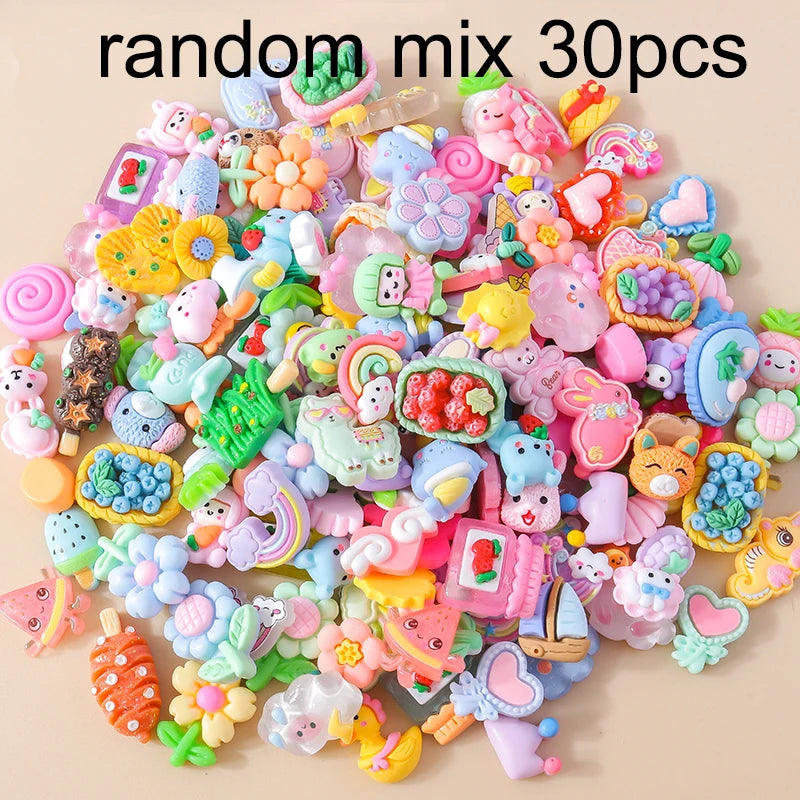 Leslie Random 10/20/30pcs Mixed Resin Food Flower Animal Nail Art Phone Case Hairpin Fridge Handmade DIY Charms Accessory