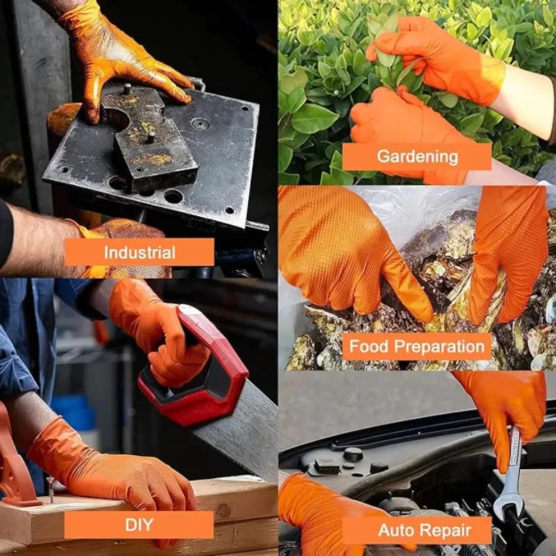 8mil Nitrile Gloves Thick 30/50PCS Industrial Disposable Gloves with Diamond Textured Latex Free Heavy Duty Mechanic Auto Gloves