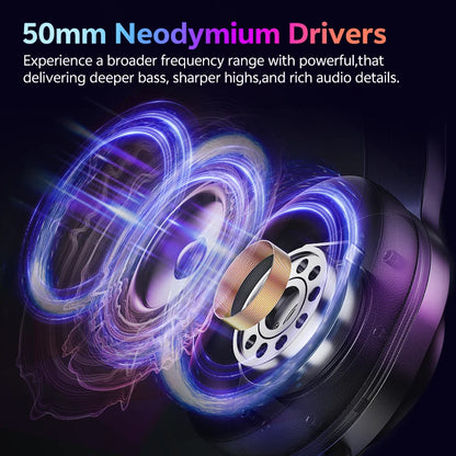 QCY Heroad V200 Gaming Headset Bluetooth 6.0 with Mic 50mm Driver 7.1 Surround Sound RGB Over Ear Headphones for PC Laptop PS4/5