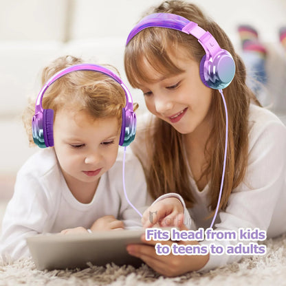 Gradient Cool Kids Headphones Girls Wired Headphones with Mic Adjustable Stereo Children Headphones for School/Travel Kids Gifts