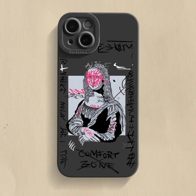 Graffiti Great Art Aesthetic David Mona Lisa Soft Phone Case For iPhone 15 14 13 12 11 16 Pro Max XR X XS 7 8 15 Plus SE Cover