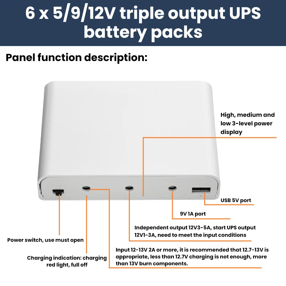 DC UPS Power Supply 5V 9V 12V Output 6x18650 Battery Uninterrupted DIY Power Bank Box  for House Router Cellphone Tablet Modem