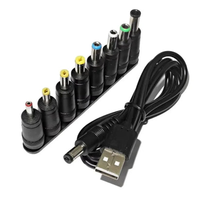 Universal Power Cable USB to DC 5.5 * 2.1mm Jack 5V Charging Cord with 8 Selectable Connector Tips for CCTV Cameras TV Box