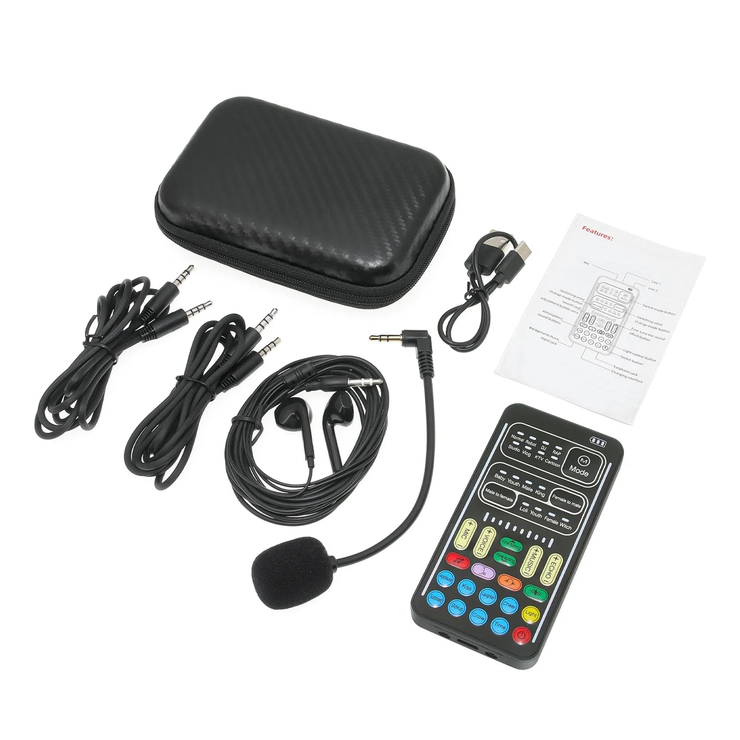 New I9 Mini Voice Changer Live Sound Card  + Headphones + Microphone Audio 8 Sound Effect Machine Equipment Voice Card for Phone