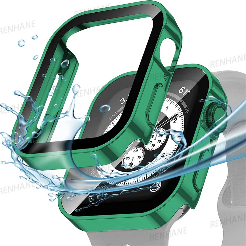 Tempered Glass Case for Apple Watch 45mm 41mm 44mm 40mm Screen Protector Cover Waterproof Hard Bumper iWatch Series 4 5 SE 6 7 8