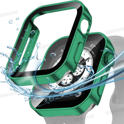 Tempered Glass Case for Apple Watch 45mm 41mm 44mm 40mm Screen Protector Cover Waterproof Hard Bumper iWatch Series 4 5 SE 6 7 8