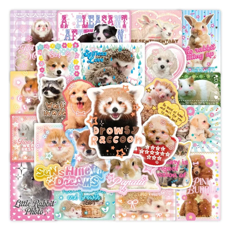 50 Sheets Kawaii Pet Sticker Set Cute Hamster Cat Animal Doodle for Journal Phone Case Luggage Decoration Scrapbooking Supplies