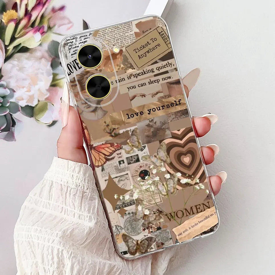 For Cover Xiaomi Redmi A5 4G / Poco C71 Phone Case Colorful Flower Butterfly Love Heart Lxuru Women Fashion Soft Clear Silicone