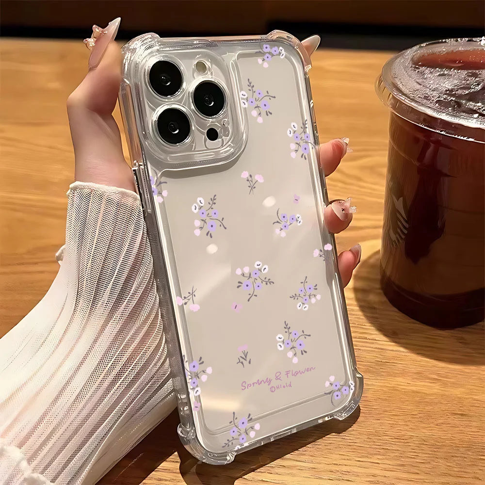 Fashion Purple Flowers Phone Case For Xiaomi Redmi 10 10C 12 12C 13C 9C 9T Note 10 11 12 9S Pro POCO X5 4G 5G Transparent Cover