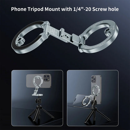 New Dual-Sided Magnetic Phone Holder w ColdShoe 1/4"-20 For MagSafe iPhone 16 15 14 Android Tripod Gym Car Holder Phone Stand