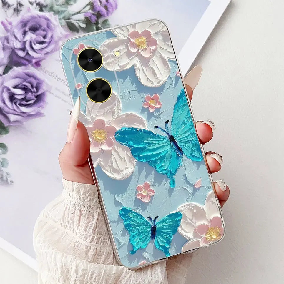 For Cover Xiaomi Redmi A5 4G / Poco C71 Phone Case Colorful Flower Butterfly Love Heart Lxuru Women Fashion Soft Clear Silicone