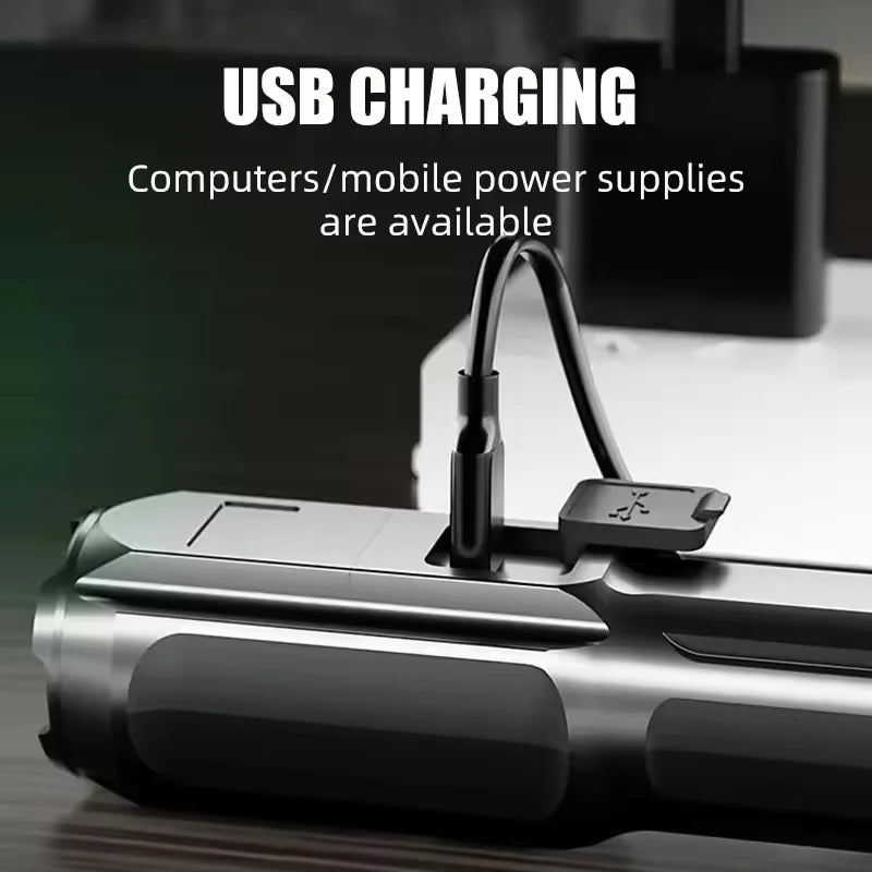 LED Camping Torch Flashlight High Power Rechargeable USB Spotlight Zoom Lantern Built-in Battery For Fishing Outdoor Waterproof