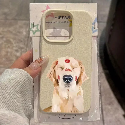 Cute Golden Retriever Red Lip Print Phone Case For iPhone 17 16 15 14 13 12 11 Pro Max X XS XR Plus Air Shockproof Bumper Cover