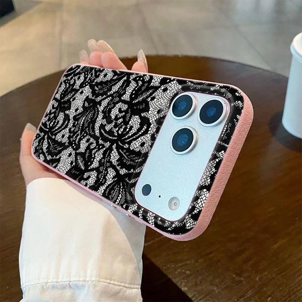 Black Lace Pattern Mobile Phone Case For iPhone 17 Air 16 15 14 13 12 11 17 Pro Max 15 Plus 14 Pro Cartoon Soft Cover