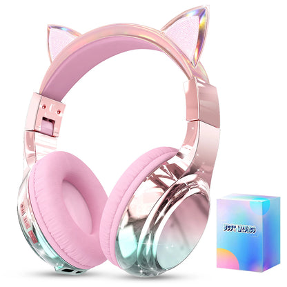 Cat Ear Wireless Headphones for Girls Kids Bluetooth Headphones Safe Volume 74/85/94dB Foldable Children's Headset For Travel