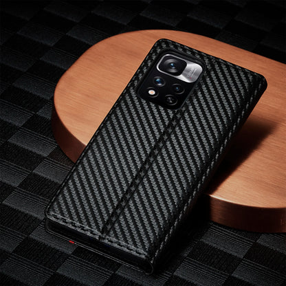Carbon Fiber Leather Case for Xiaomi 15T 14T 13T 12T 11T 11 Lite Mi Redmi Note 14 13 12S 11S Pro Plus Poco X5 Pro Cover Wallet